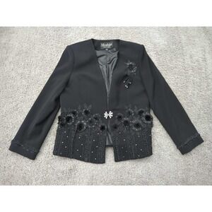 Moshita Couture Evening Jacket Womens 14 Floral Beadwork Rhinestone Lined